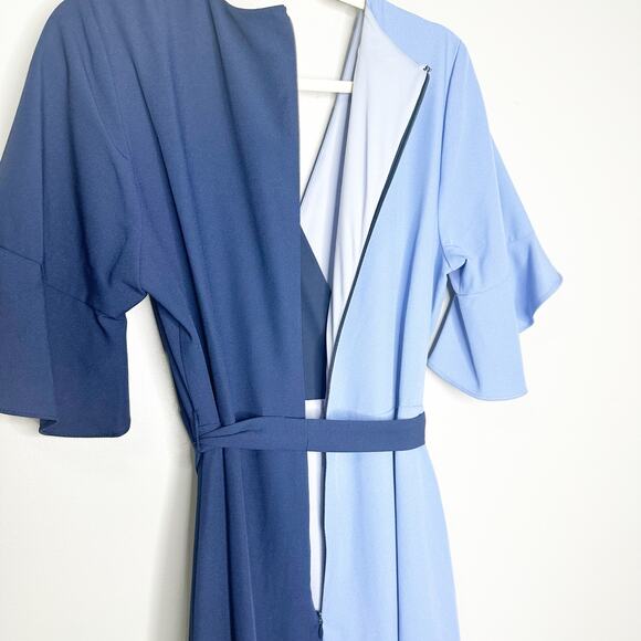 Hutch Womens Dress Ombre Colorblock Wrap V-Neck Flutter Sleeves Blue Pink Size L - Picture 6 of 9